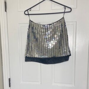 Topshop Silver Sequin skirt with mesh underlay